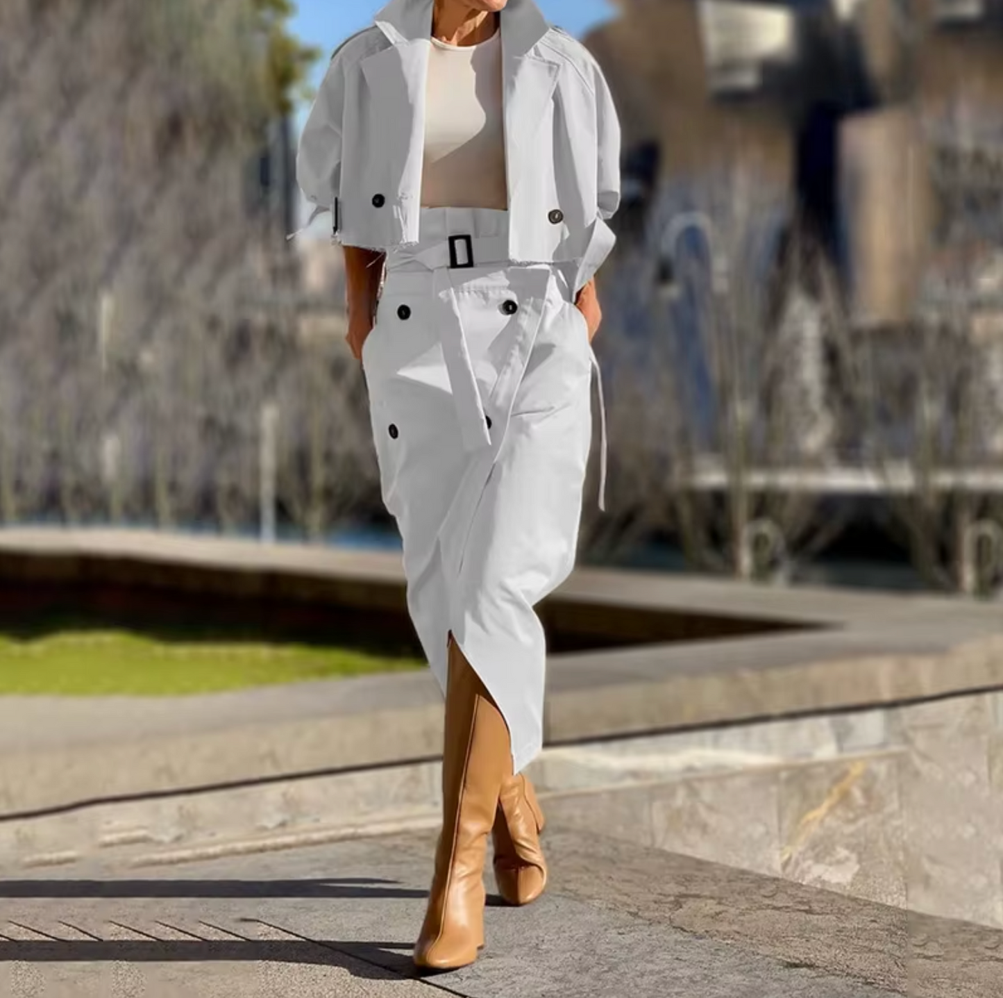 Chaqueta Gabardina + Falda Paper Bag
